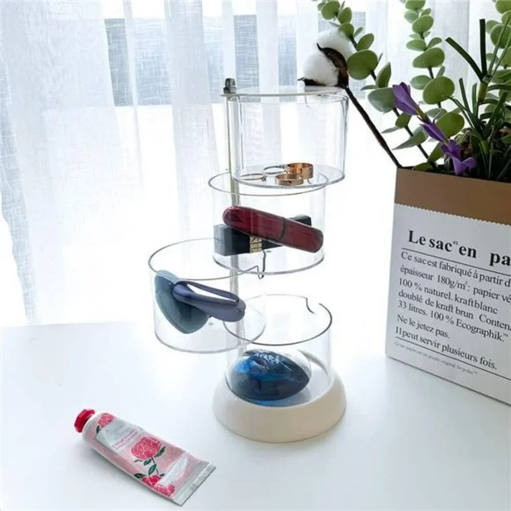 Clear Rotating Jewelry Organizer 4 Layer Acrylic Box for Rings Earrings Necklace